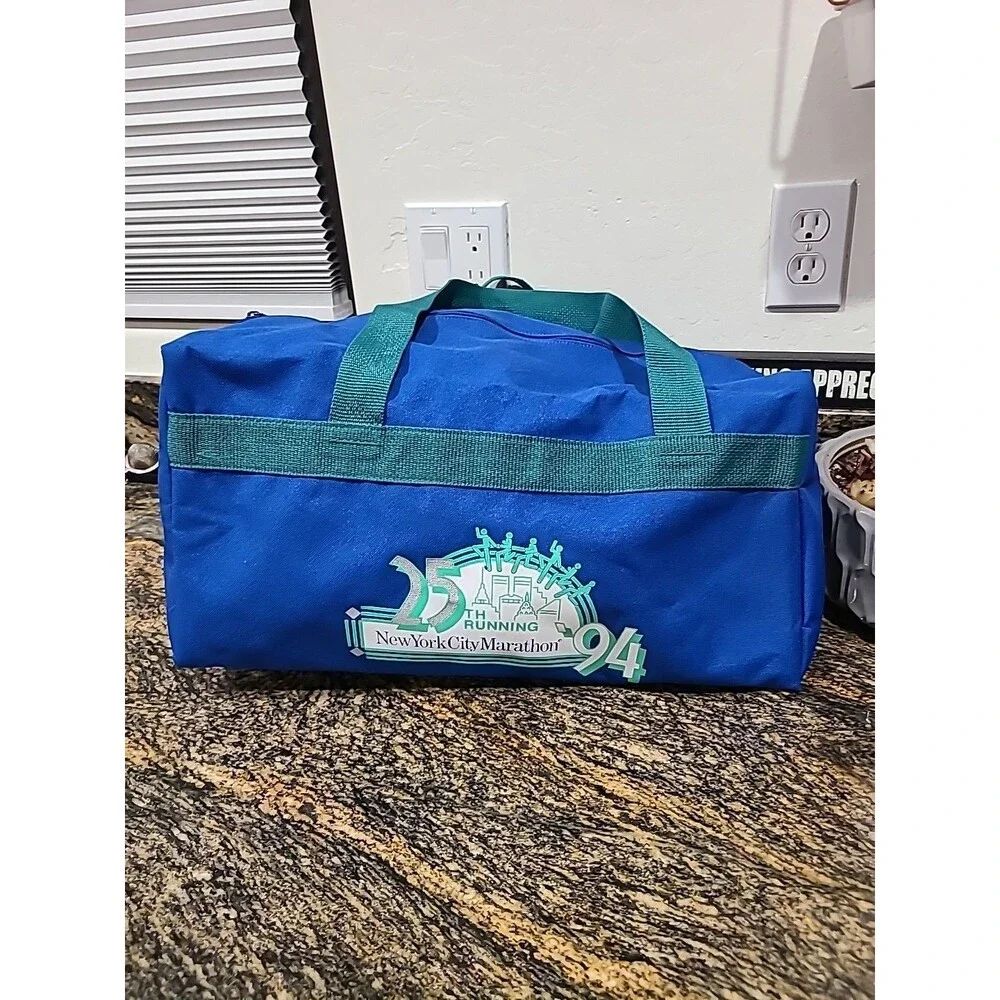 Vintage 1994 New York Marathon Duffel Bag Blue / Green Gym Retro